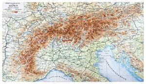 Map of the Alps, an illustration from Meyers Konversations-Lexikon