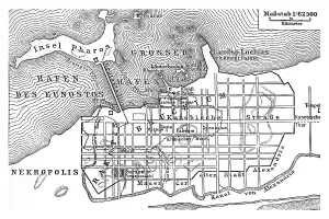 Map of ancient Alexandria, an illustration from Meyers Konversations-Lexikon