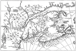 Map of Canada and Nova Scotia, Joannes de Salt's America Utriusque Descriptio
