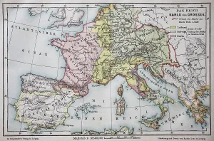 Map, the empire of Charlemagne, in 814 A