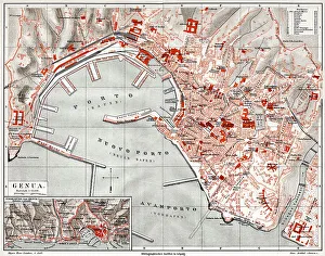 Map of Genoa, Italy, Europe, 9th Century