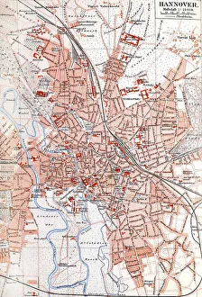 Map of Hannover, illustration from Meyers Konversationslexikon
