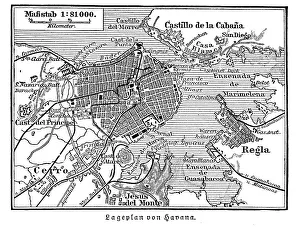Map of Havana, an illustration from Meyers Konversations-Lexikon