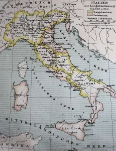 Map of Italy in the Longobard Period around 650