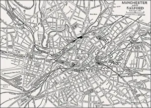 Map of Manchester and Salford, England