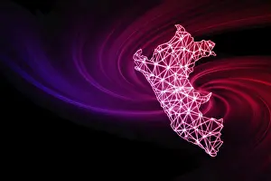 Map of Peru, Polygonal mesh line map, modern map