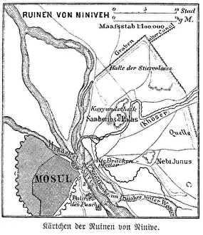 Map of the ruins of Nineveh or Niniveh on the Tigris