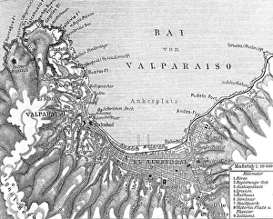 Map of Valparaiso, Chile, historical illustration