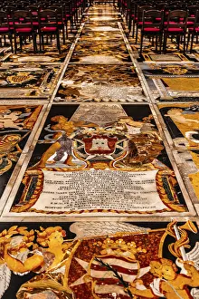 Marble tombstones on the floor