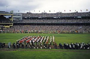 Marching band at the closing ceremony of the Summer Olympics, Melbourne Australia, 1956