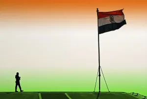 Category Historic EN Prints: Marine commando next to indian flag on flight deck