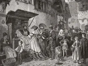 Market scene in the Middle Ages, Germany, Europe