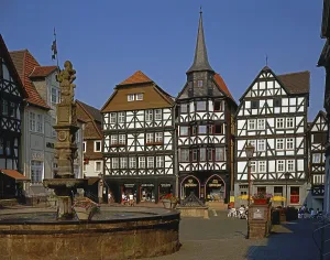 Market square, town hall, Rolandsbrunnen, Fritzlar, Hesse, Germany, Europe