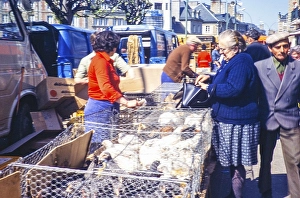 Market in St Hilaire du Harcouet, Normandy, France 1979