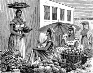 Marketplace, women, sell, bananas