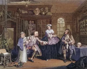 Marriage a la Mode Scene with the quack From the original picture by Hogarth from The Works of Hogarth published London