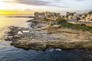 Marsaskala village in Malta, Aerial drone seascape at sunrise