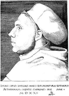 Martin Luther (1483-1546), after a copperplate engraving by Lucas Cranach 1521, portrait, reformer, Protestant, Wittenberg, Diet of Worms, historical illustration 1883