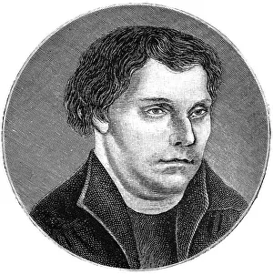 Martin Luther (1483, 1546) Portrait after Lucas Cranach from 1525, reformer, Augustinian monk, Bible translator, Renaissance, fixed gaze, historical illustration 1883