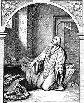 Martin Luther at the coffin of his young 14 year old daughter Magdalene