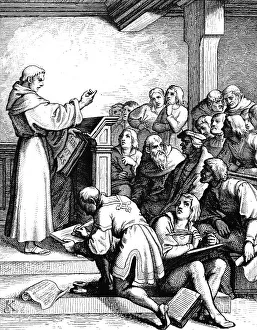Martin Luther giving philosophian and theologian lectures as Baccasaureus in 1508