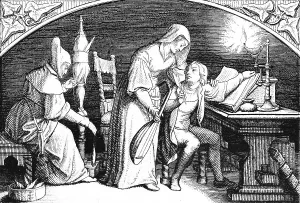 Martin Luther in the house of his future foster mother Frau Gotta