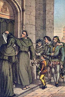 Martin Luther nailing his 95 theses on the door of the castle church of Wittenberg