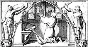 Martin Luther praying in preparation for the meeting with the emperor and the empire
