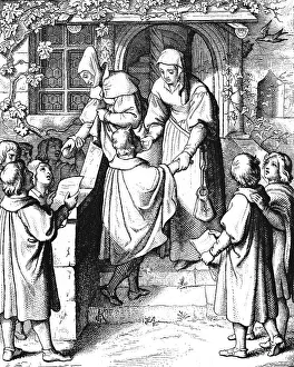 Martin Luther singing as a current student at the door of Mrs Ursula Gotta in Eisenach 1498