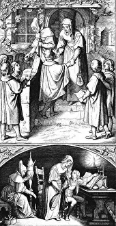 Martin Luther singing as a current student at the door of Mrs Ursula Gotta in Eisenach 1498 (above)
