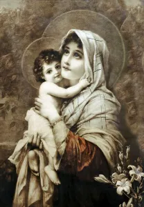 Mary with baby Jesus, print, around 1900
