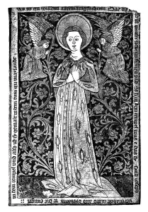Mary is worshiped by two angels