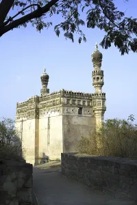 Category Historic EN Prints: Masjid on hillock with minarets of mogul architectures inside Golconda