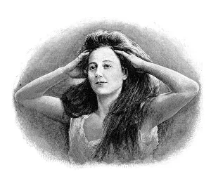 Massaging the scalp, historical illustration from: Anna Fischer Dueckelmann