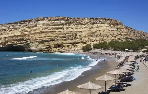 Matala beach with a view of the rock caves