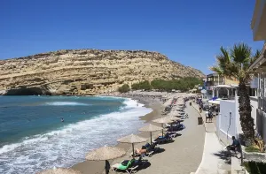 Matala beach with a view of the rock caves