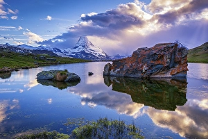 Matterhorn reflected in the Stellisee at sunset