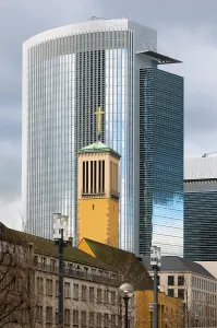 Matthaeuskirche church, the Pollux tower at the back