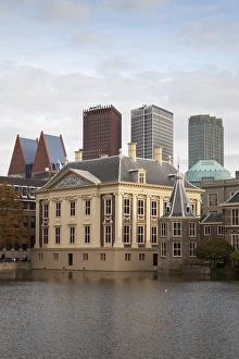 Mauritshuis Museum at the Binnenhof with skyscrapers