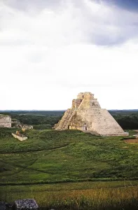 Mayan site of the Pyramid of the Magician, Uxmal, Merida, Yucatan, Mexico 1960s