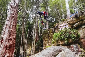 MAYDENA, AUSTRALIA - FEBRUARY 07: Darcy COUTTS of Australia during seeding at Red Bull Hardline Tasmania on February 7