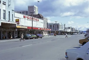 McKenzie's department stores and supermarket, Tutanekai Street, Rotorua, New Zealand 1974