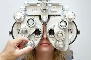 Measurement of the eyesight by using a phoropter to determine the prescription for glasses