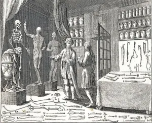 Medicine, Anatomy, Surgery, A surgeon shows a gentleman his practice