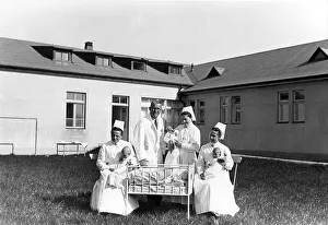 Medicine, health, doctor with three nurses and babies