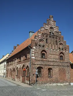 Medieval brick house with stepped gable in the old town of Ystad