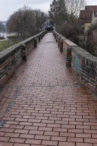 The medieval city wall of Ulm along the banks of the Danube