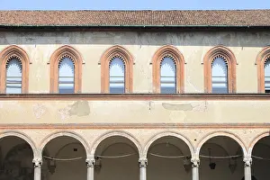 The medieval cloister of Sforzesco Castle in Milan