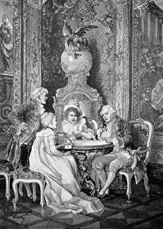 Medieval nobles playing cards, illustration