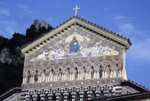 Medieval Roman Catholic cathedral church, Piazza del Duomo, Amalfi, Italy, 1998, architectural detail, Europe